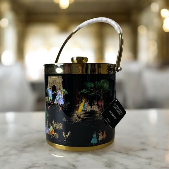 Sheila Bridges x Williams Sonoma Ice Bucket Harlem Toile Double-Wall Black Brass - Picture 2 of 10